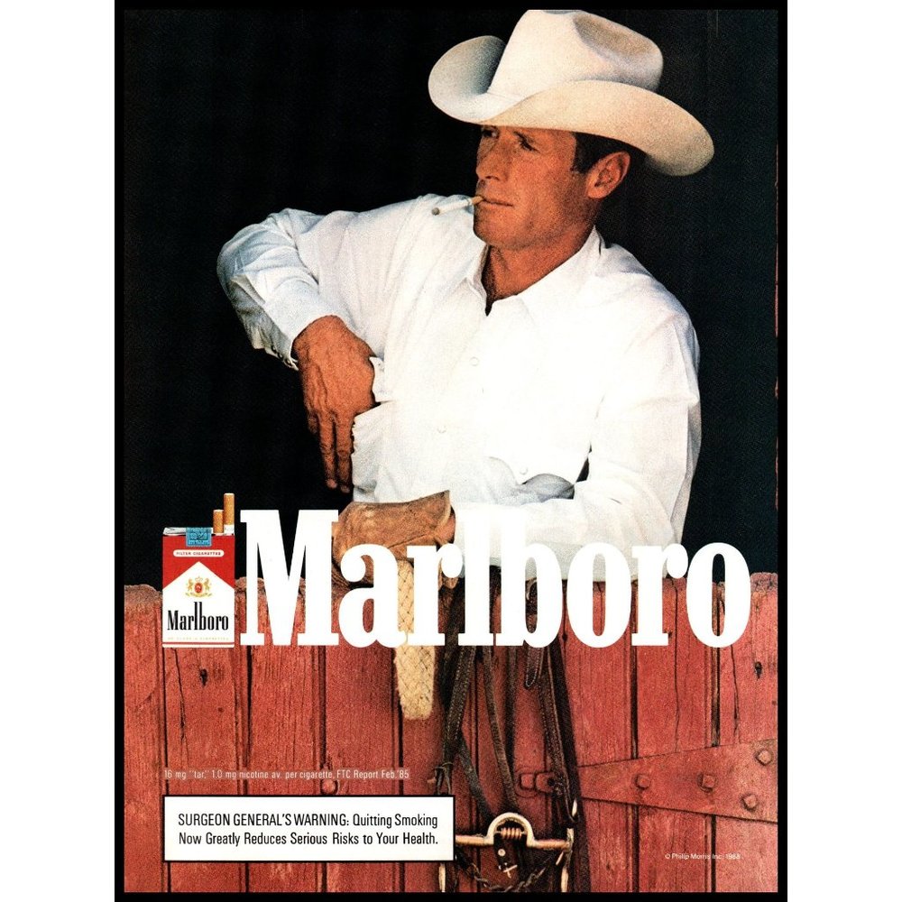 1988 Marlboro Cigarettes Vintage Print Ad White Shirt Cowboy Hat Horse Stall Art